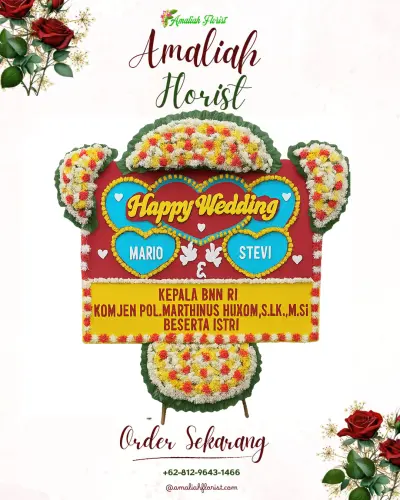Karangan Papan Bunga Pernikahan cinambo